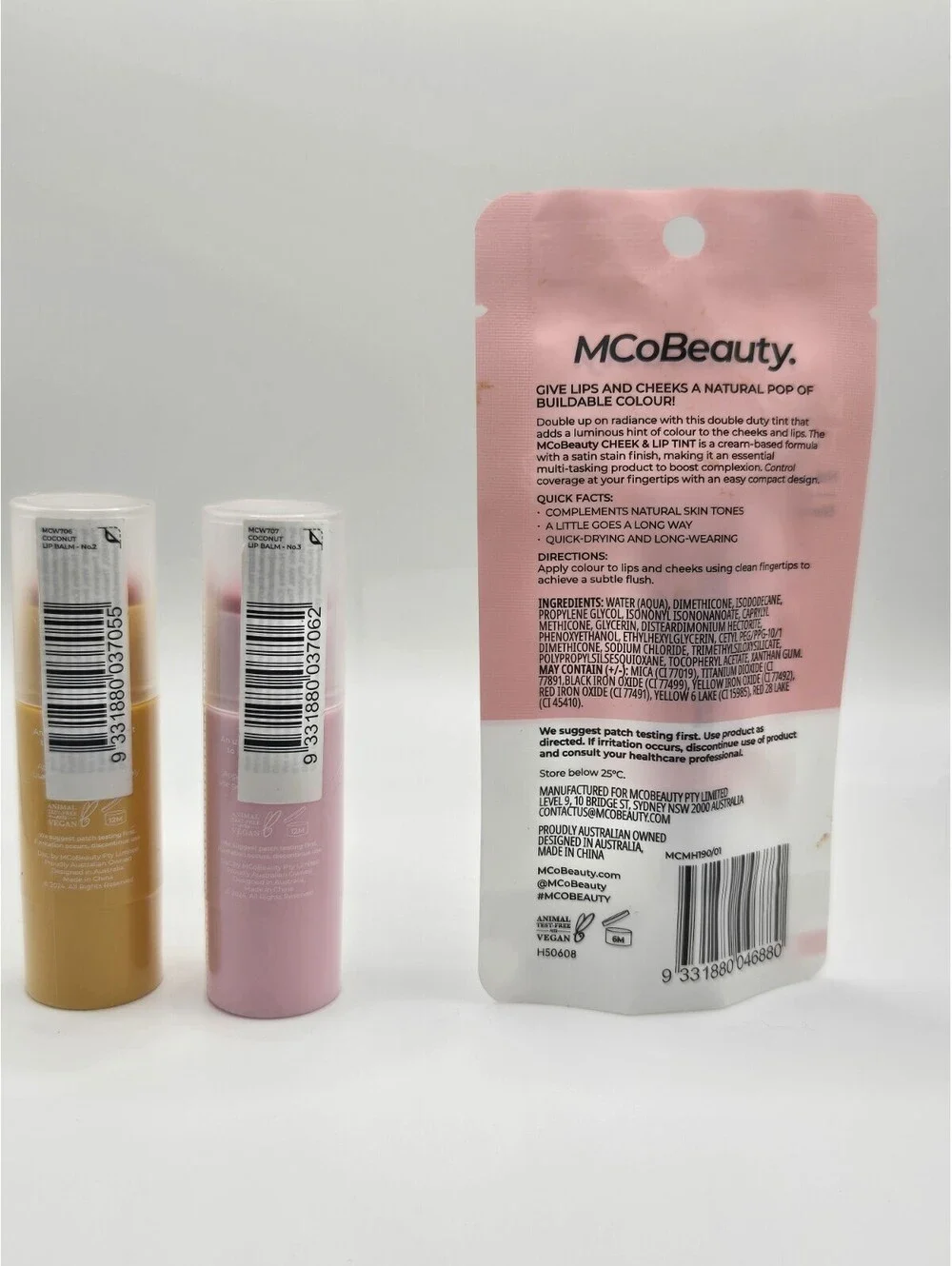 MCoBeauty Coconut Lip Balm & Mini Cheek Lip Tint Bundle  3 Pc Set
